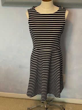 Striped Sleeveless Fit & Flare Dress - Black and White